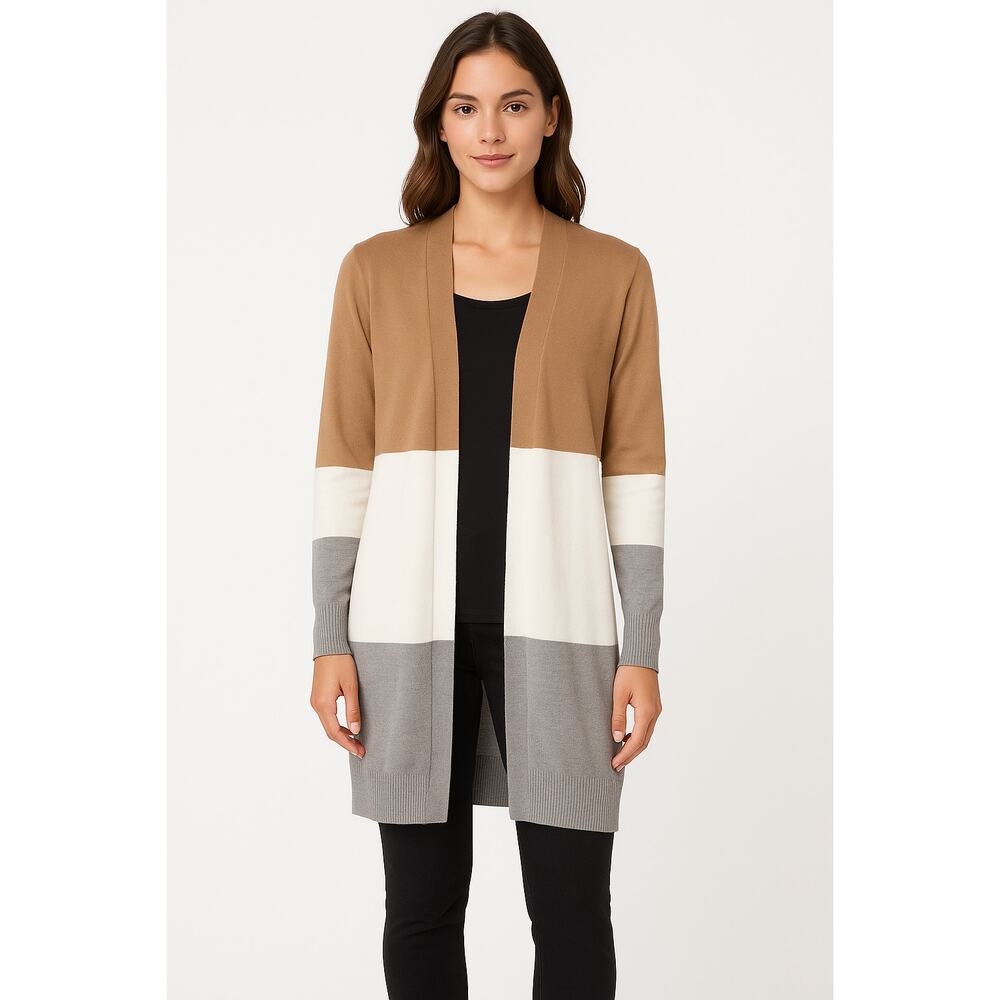 Womens Large Colorblock Open Front Long Cardigan Cotton Blend